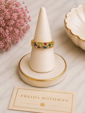 Freida Rothman Sterling Silver Multicolor Stone Ribbed Band Size 9 NEW $99 MSRP